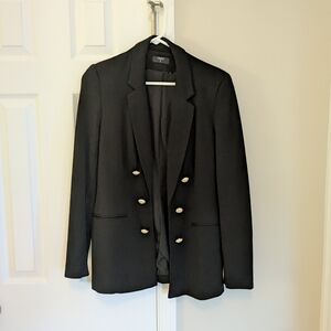 Tahari Black Jacket with Stylish Accents Gold Gem Buttons Size 6